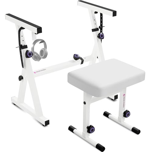 Image of Liquid Stands Portable Heavy Duty Digital Piano Stand & Bench Set - Adjustable Keyboard Music Stand & Seat for 54-88 Key Electric Pianos (All White)