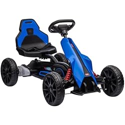 Patines Electricos Sentados HOMCOM Go Kart Coche Eléctrico para Niños de 3 a 8 Años Kart con Batería 12V Velocidad Ajustable 3-5 km/h y Cinturón de Seguridad Carga 30 kg para Exterior 100x58x58,5 cm Azul