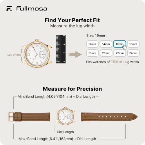 Image of Fullmosa 16mm Quick Release Leather Watch Band | Traditional Smartwatch Replacement Strap for Women Formal Daily Commute, Caramel Brown&Rosegold Buckle