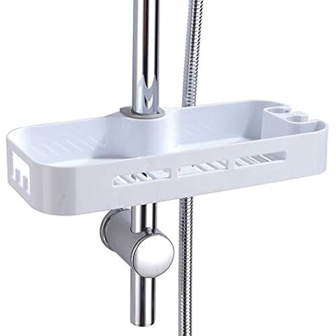 PHASAT ABS Shower Shelf Bathroom Shower Caddy Rack Organizer for Soap Shampoo Conditioner with Two Hidden Hooks Detachable Shower Storage NO Drilling Wall Mounted for 19 mm - 25 mm Riser Rail Cover