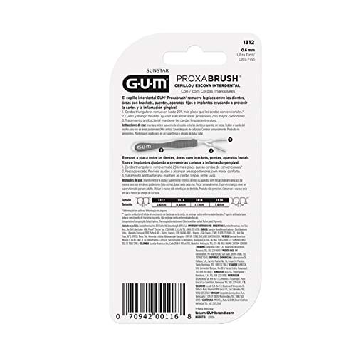 Escova Interdental Portátil Cerda Ultrafina 0.6 mm GUM, Limpeza entre os Dentes, 1 Pacote com 4 unid