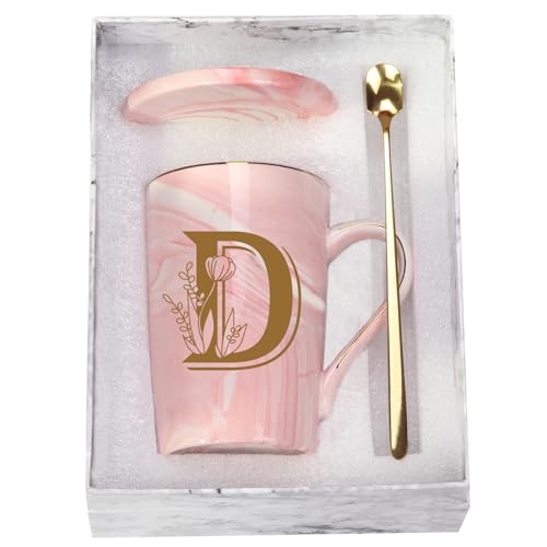 Letter D Personalized Initial Mugs with Flower, Letter D Personalized Novelty Coffee Mug,...