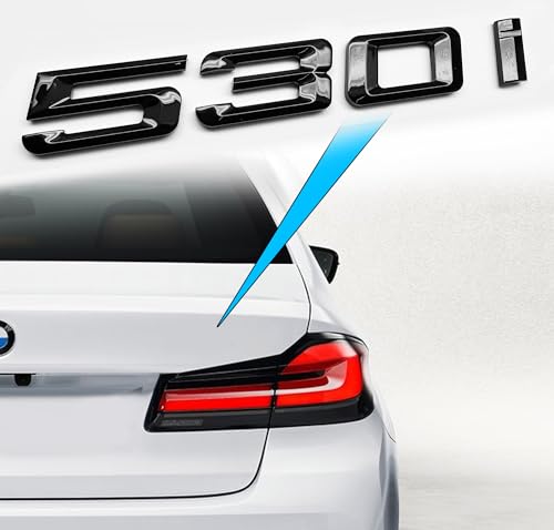 Image of 530i Rear Gloss Black 3D Trunk Lid Car Badge Emblem Decal Number Letter for BMW 5 Series with Adhesive Backing