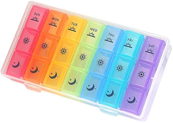 Weekly Pill Organizer,3-Times-A-Day 7 Day Pill Box Large Compartments Moisture-Proof Pill Case Medication Reminder Portable Travel Container for Vitamins Fish Oil Compartments Supplements