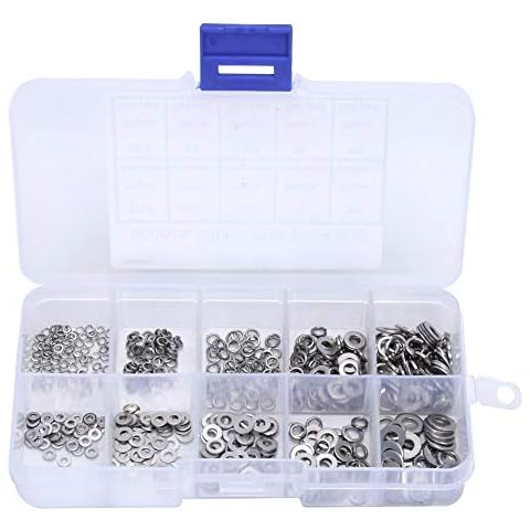 500pcs M1.6-M4| Multiple Sizes Stainless Steel Flat Washer & Spring Gasket Kit Anti-loose Washer Flat Gasket Ring Assortment Kit Cover