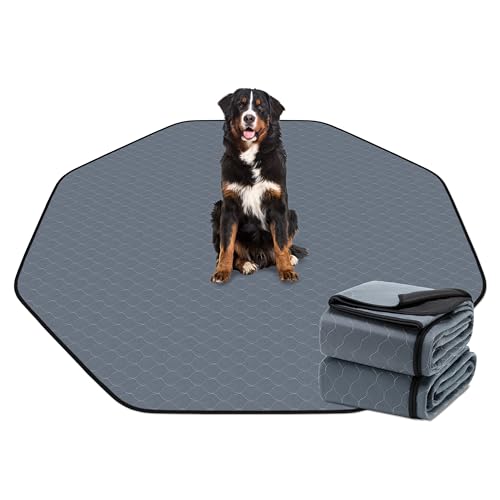 Image of Bunlitent Washable Pee Pads for Dogs, 2 Pack, Grey, Polyester, Reusable Pet Training Pads, Octagon, 71'' Diagonal, Non-Slip, Super Absorbent