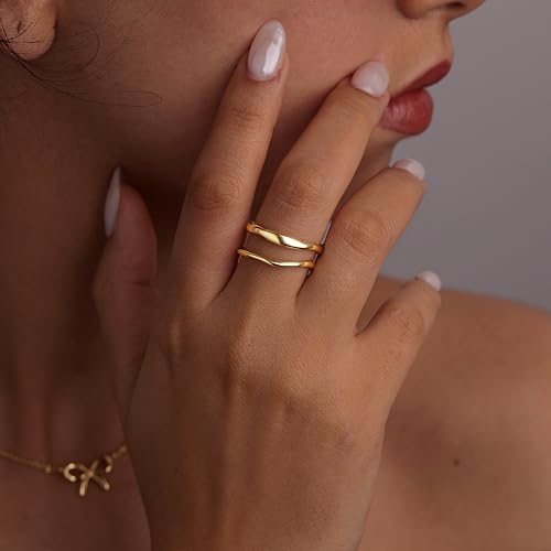 Gold Rings for Women Non Tarnish,14K Gold Plated Stackable Ring Set,Dainty Thumb Rings for Women Chunky Statement Stacking Gold Jewelry Size 4 5 6 7 8 9 102
