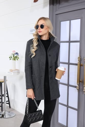 Trench Coat for Women Casual Solid Color Long Sleeve Single Breasted Button Up Collar Pocket Woolen Jacket4