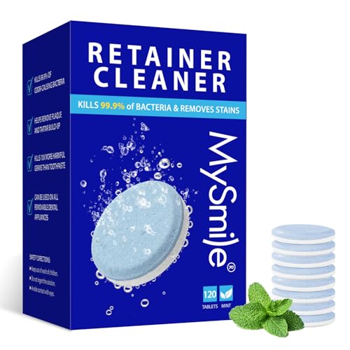 Image of MySmile Retainer Cleaner Tablets, Denture Cleaning Tablets, Aligner Cleaner for Invisalign, Mouth Guard & Night Guard and More Dental Appliances, Helps to Removes Odors, Stains & Plaque,120 Count