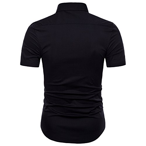 LOCALMODE Men's Regular Fit Cotton Business Casual Shirt Solid Short Sleeve Button Down Dress Shirts3