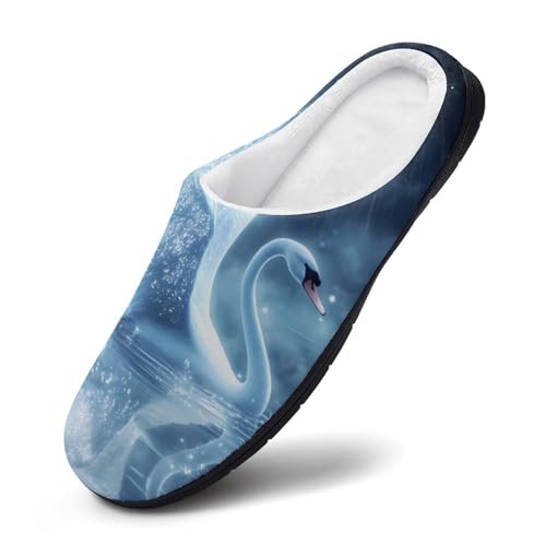 Beautiful Swan Moon Women's Cotton Slippers Indoor Outdoor Slip-on Warm House Shoes with Anti-Skid Rubber Sole3