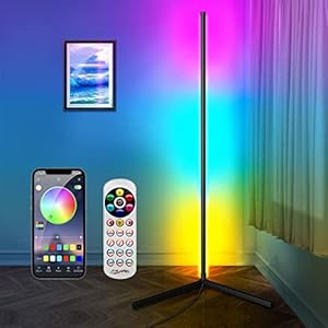 Lampadaire LED Bluetooth, CGN RGBW LED Lampadaire Salon sur Pied d’angle Moderne Lampe d’Ambiance Multicolore Dimmable avec Télécommande et APP Contrôle Eclairage LED Decoration à l’Intérieur