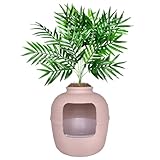 Good Pet Stuff Hidden Cat Litter Box Enclosure with Artificial Plant, Decorative Round Planter, Removable Tray, Charcoal Filter Odor Control, Easy-to-Clean, Made in USA, Essentials Kit, Pink