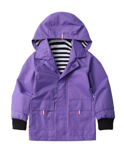 Boys Girls Lightweight Rain Jacket Hooded Cotton Lined Raincoat Waterproof Windbreaker Outwear