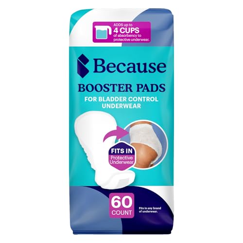 Image of Because Overnight Booster Pads Fit All Adult Diapers, Helps Keep Your Adult Diaper Active All Night, Adds 4 Cups to Incontinence Underwear, Extra Absorbency, 60 Count