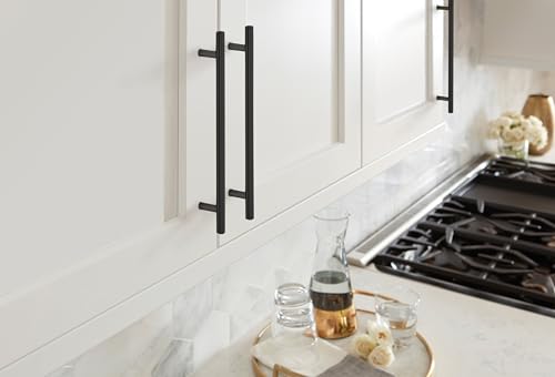 Image of Amerock 8-13 /16 inch Bar Pulls Matte Black Drawer Pull | 8-13 /16 inch (224mm) Center-to-Center Mounting Distance and 11-3 /16 inch Overall Length, Durable Carbon Steel Cabinet Hardware
