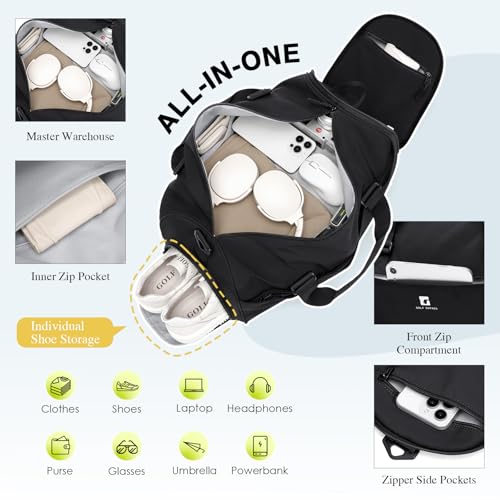 Foldaway Packable Travel Duffel Bag for Men Women, 30.6L Sport Gym Bag with Shoes Compartment Foldable Weekender Tote Bag (Black)3