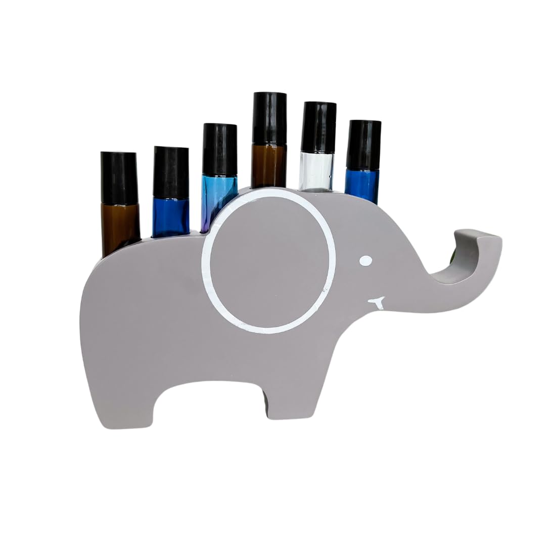 Enchanting Animal Kingdom Gray Elephant Roller Bottle Holders for Kids | Displays 6 5ml or 10ml Essential Oil Rollers | Child-Safe & Durable (Elephant)