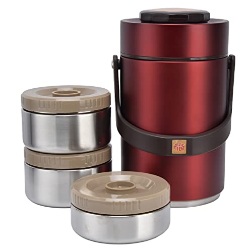 KIMISS Termo Para Alimentos 2L Termos Para Comida Caliente 24 Horas Acero Inoxidable 304 2.3L Al Vacío 3 Capas Evitan Fugas Contenedor Aislado Para Viajes de Trabajo (Rojo)