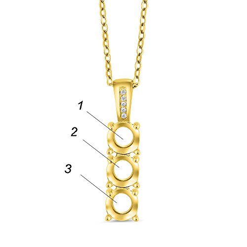 Gem Stone King Customized and Personalized Diamond and 3 Gemstone Birthstone Mother Necklaces In 18K Yellow Gold Plated Sterling Silver | 3-Stone Pendant Necklace For Women | Round 5MM3