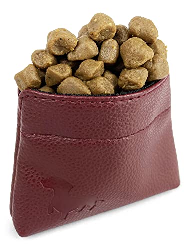 Waggly Dog Treat Pouch - Small Dog Treat Bag with Clip and Magnetic Opening â€“ Stylish Pocket Sized Dog Treat Pouch for Training- Vegan Leather - Maroon with Black Interior
