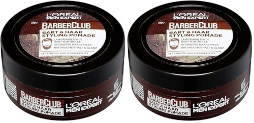 L'Oréal Men Expert Bart Styling Pomade für Männer, Haar- und Bartwachs für einen definierten Style, Bartpflege für Herren mit holzigem Duft und ätherischem Zedernholzöl, Barber Club, 1 x 75 ml