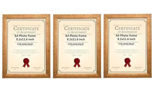 Image of A4 Size Photo Frame For wall hanging set of 3 golden Picture Frame For Home and Office Decoration, Size -8x12 Inches