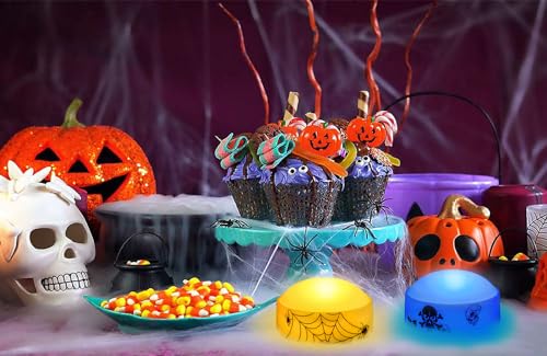 Image of 2 PCS Color Changing Halloween LED Pumpkin Candle Lights with Remote and Timer, Colored Battery Operated Jack-O-Lantern Light for Outdoor Halloween Flameless Pumpkin Home Decorations