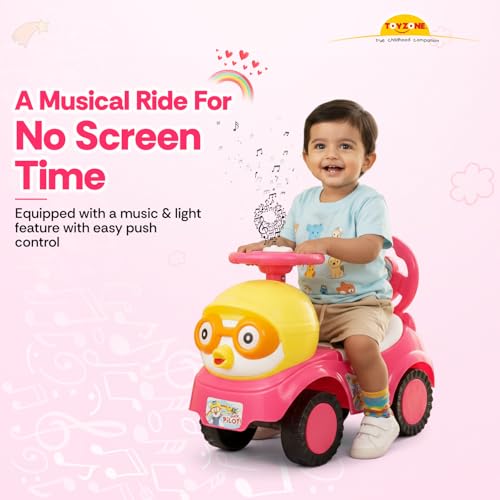 Image of Toy Zone Duck Pilot Baby Ride On Car for Kids, Toddlers Push Ride Baby Kids Car with Backrest, Push Ride On Toy with Music, Under Seat Storage, 2 to 5 Years (Dark Pink)