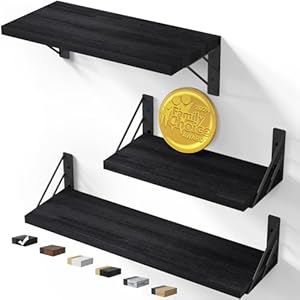 BAYKA Wall Shelves for Bedroom Decor, Floating Wall Shelves for Living Room Kitchen Storage, Wall Mounted Rustic Wood Floating Shelves for Kids Books, Small Shelf for Bathroom, Office(Set of 3)