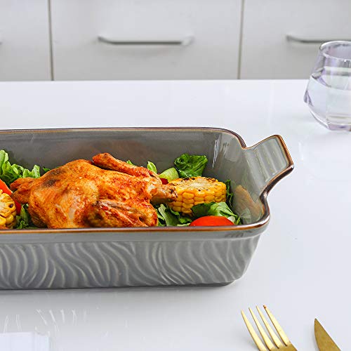 Koov Bakeware Set, Ceramic Baking Dish Set, Rectangular Casserole Dish Set, Lasagna Pans For Cooking, Cake Dinner, Kitchen, 9 X 13 Inches, Texture Series 3-Piece (3 Piece, Dark Blue) #TOP6