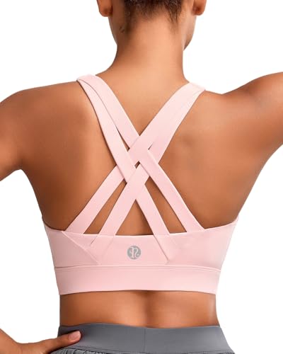 RUNNING GIRL Sports Bra for Women, Criss-Cross Back Strappy Sports Bras High Support Yoga Bra with Molded Cups(3080_Pink_M)