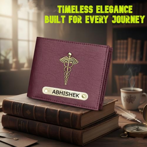 Image of Personalized Wallet for Men | Name Engraved Vegan Leather Men's Wallet with Charm | Free Metal Pen | Customized Gift for Boys & Men