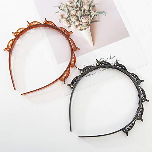 ZaffronDouble Layer Twist Plait Headband Hairpin Double Bangs Hairstyle Hair Tools For Women Girls Alligator Clips for Makeup Washing Face Yoga Pack Of 2