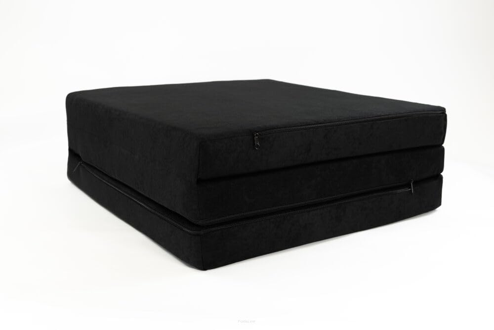 FORTISLINE – Noir Matelas Pliant 195x60x9 cm – Matelas Pliable en 3 Parties – Paillasse d’appoint H2 – couchette de Camping Pliable – Lit de Camping – Housse Lavable – couchette Pliant Adulte