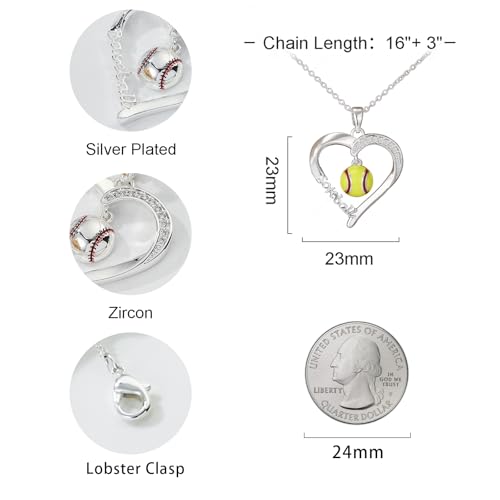 Volleyball/Softball/Basketball/Baseball Necklace Gifts for Girls, Sport Accessories Birthday Christmas Jewelry for Her 16+3 Inches3