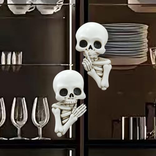 Set de 2 estatuas de esqueleto divertidas para Halloween miniatura 1