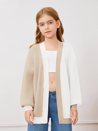 Haloumoning Girls Oversized Batwing Sleeve Cardigan Sweaters Kids Fashion Open Front Color Block Outerwear2
