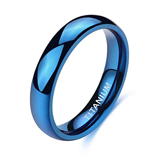 TIGRADE 2mm 4mm Titanium Ring Blue/ Rose Gold Plain Dome High Polished Wedding Band Comfort Fit Size 3-13.5 (4mm Blue, 5)