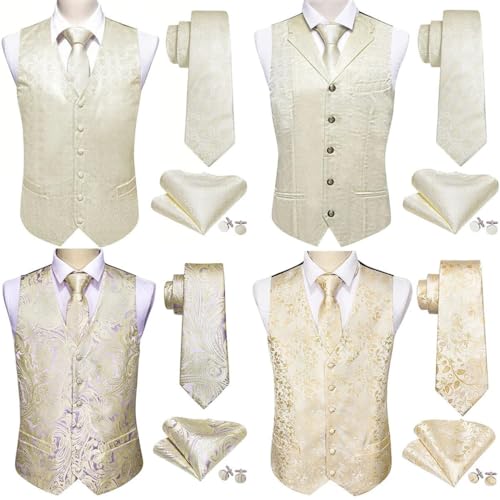 Men's Groomsmen Tuxedo Accessories Set Silk Vest Tie Cufflinks Pocket Square Included2