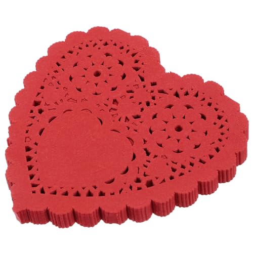 LAPYAPPE 100pcs Heart Shaped Food Cake Base Paper Mat Heart Decorative Doilies for Wedding