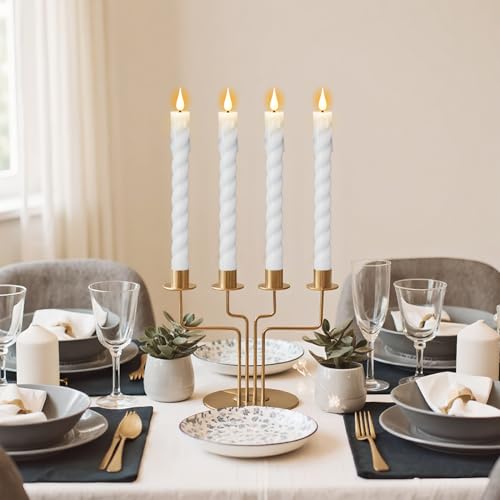 Image of Flickering Flameless Taper Candles with Remote and Timer, 2 Pack Battery Operated LED Taper Candles 3D Wick Plastic Dripping Effect Dinner Wedding Holiday Decor(White, 0.78 inch D x 9.65 inch H)