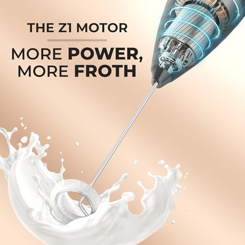 Image of Zulay Kitchen Powerful Milk Frother Wand With Duracell Batteries - Ultra Fast Handheld Drink Mixer - Electric Whisk Foam Maker for Coffee, Lattes, Cappuccino & Matcha - Z1 Motor - Executive Black