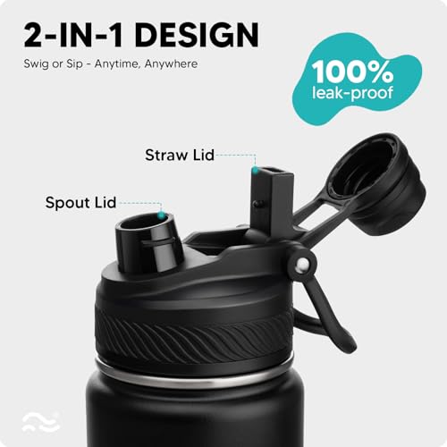 Image of Swigina [2-IN-1 LID] Insulated Water Bottle with Silicone Boot (36hrs Cold /18hrs Hot) - DIY Stickers, Leakproof, BPA Free, 24 oz