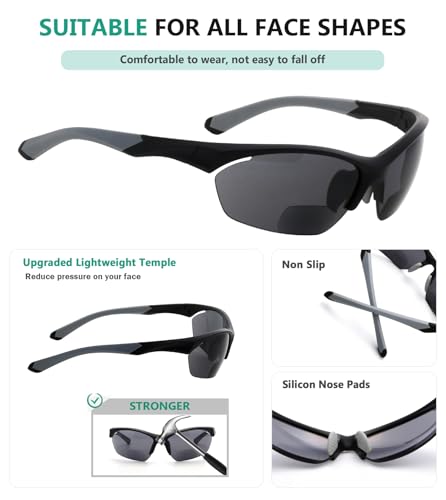 Eyekepper 5-Pack TR90 Sports Bifocal Sunglasses Baseball Running Fishing Driving Golf Softball Hiking Half-Rimless Sunshine Readers +1.003