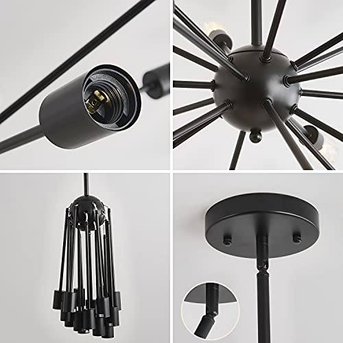 Jklx Mid-Century Sputnik Chandeliers 18-Lights, Modern Semi Flush Mount Ceiling Light Fixture Industrial Retro Hanging Lamps For Kitchen Living Room Dining Bedroom Corridor, Black（Bulb Not Included） #TOP6