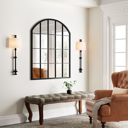 NXHOME Black Arched Grid Mirror - 36x30 Inch Shatterproof Wall Mirrors with Metal Frame, Window Pane...