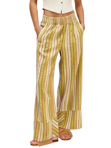 Cicy Bell Womens Wide Leg Lounge Pants Elastic High Waisted Striped Palazzo Pants Flowy Casual Beach Travel Trousers