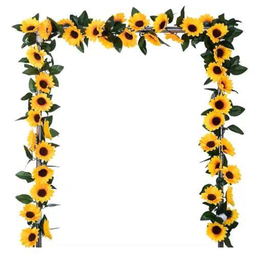 Image of SPHINX Artificial Sunflower Creeper Vine 7 Ft(230 cm) 26 Flower Heads for Home,Wall Decor,Balcony Railing,Garden,Table Runner,Wreaths,Candle Rings,Wedding,Festive & Trousseau Decoration- (2, Yellow)