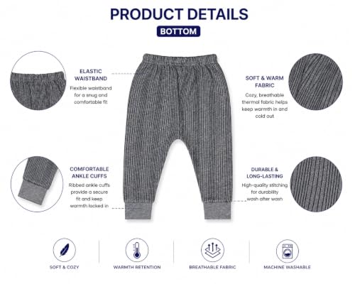 Image of TIXY Baby Thermal Wear Set Pack of 3 for Boys & Girls | Full Sleeve Cotton Rich Winter Innerwear Top & Bottom Set | Soft Warm Ribbed Thermals for Infants & Toddlers